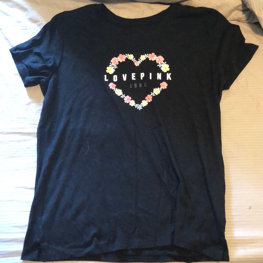 PINK black t-shirt with floral design